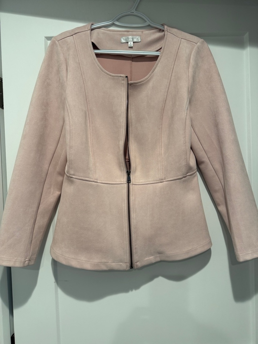 Solitaire Blush Pink Zip-Front Faux Suede Jacket